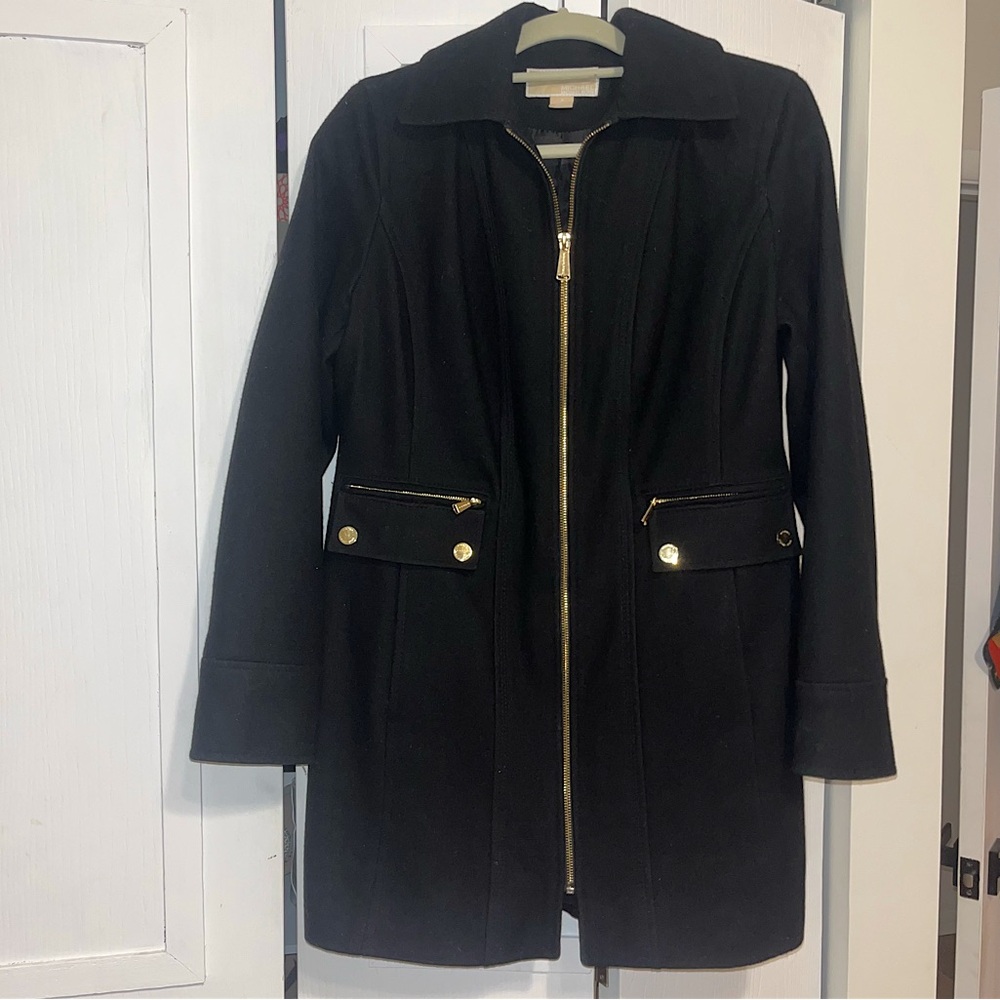Michael Kors Collared Zip Front Wool Coat